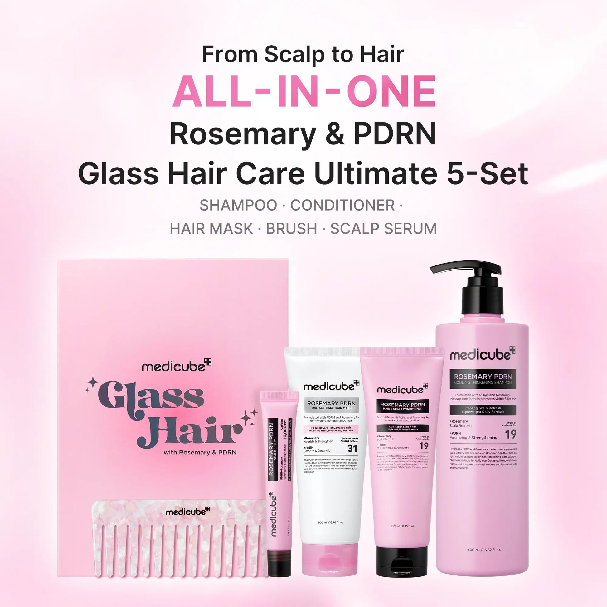 [NEW] [Medicube] Rosemary PDRN Scalp-To-Hair Strengthening Set | Includes Shampoo, Conditioner, Hair Mask, Scalp Serum | Hair Thinning Care Set for Dry & Oily, Damaged, Frizzy Hair, Oily Flaky-Looking Scalp | Korea Hair Care