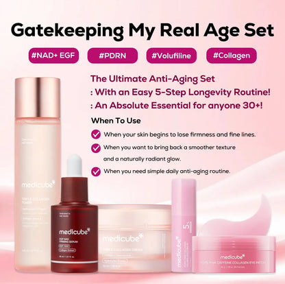 [NEW] [Medicube] Gatekeeping My Real Age Set | 5-Step Longevity, Anti- Aging Routine L PDRN & Volufiline & Collagen & NAD+ EGF Complex L Cares for Look of Fine Lines, Firming Care, Radiant & Youthful Looking, Plumping | Korean Skincare, K-Beauty
