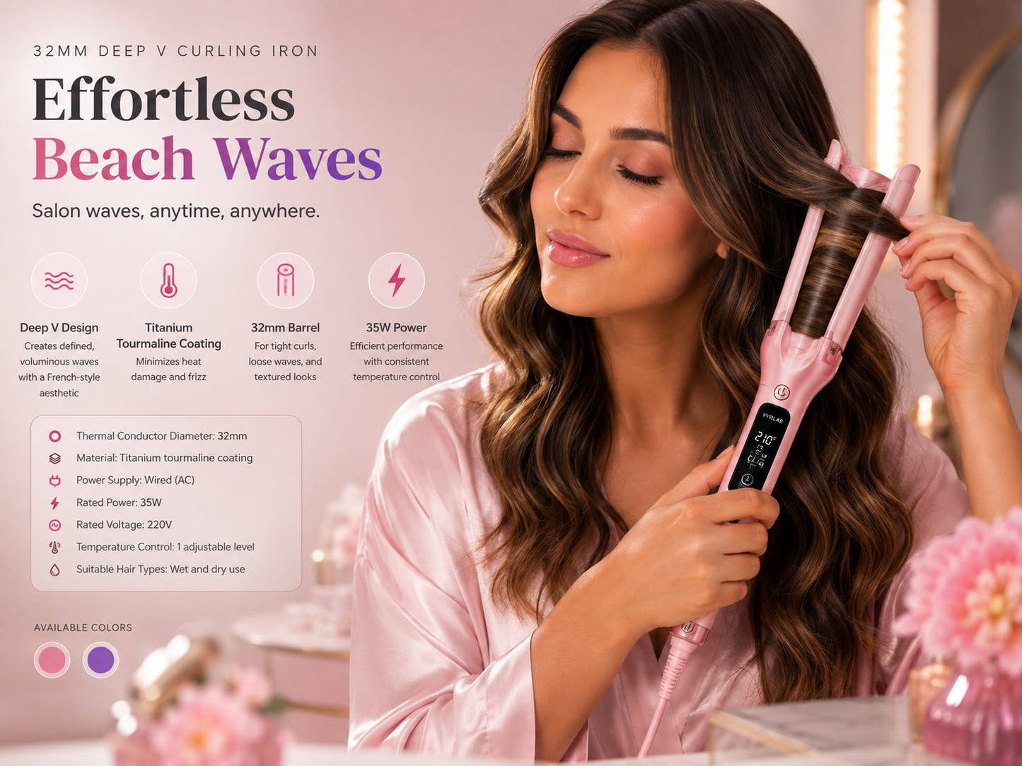 32mm Deep V Curling Iron - Effortless Beach Waves