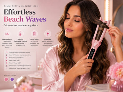 32mm Deep V Curling Iron - Effortless Beach Waves