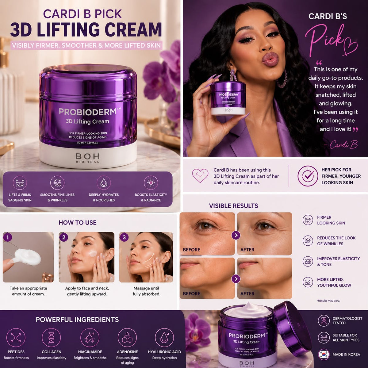 Cardi B's Pick | BIOHEAL BOH Probioderm 3D Lifting Cream | Korean Night Cream