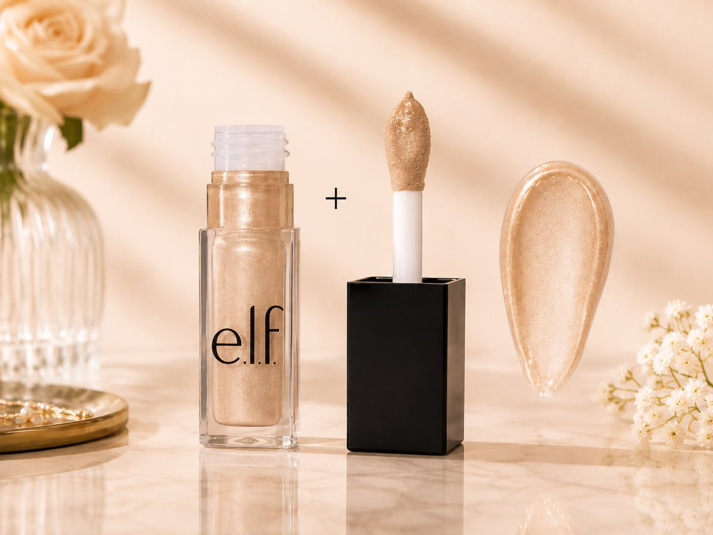 E.L.F. Glow Reviver Shimmer Lip Oil | Hydrating Golden Pearl Gloss | Vegan & Cruelty-Free